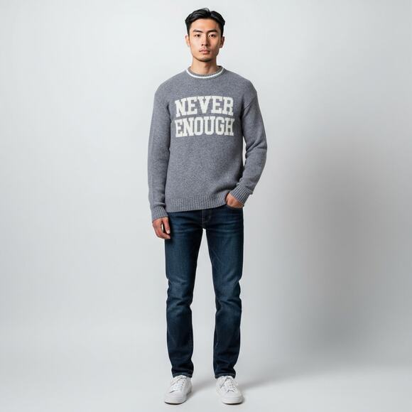 UNITED COLORS OF BENETTON "NEVER ENOUGH" WOOL PULLOVER SWEATER MEN SIZE LARGE - Picture 3 of 9